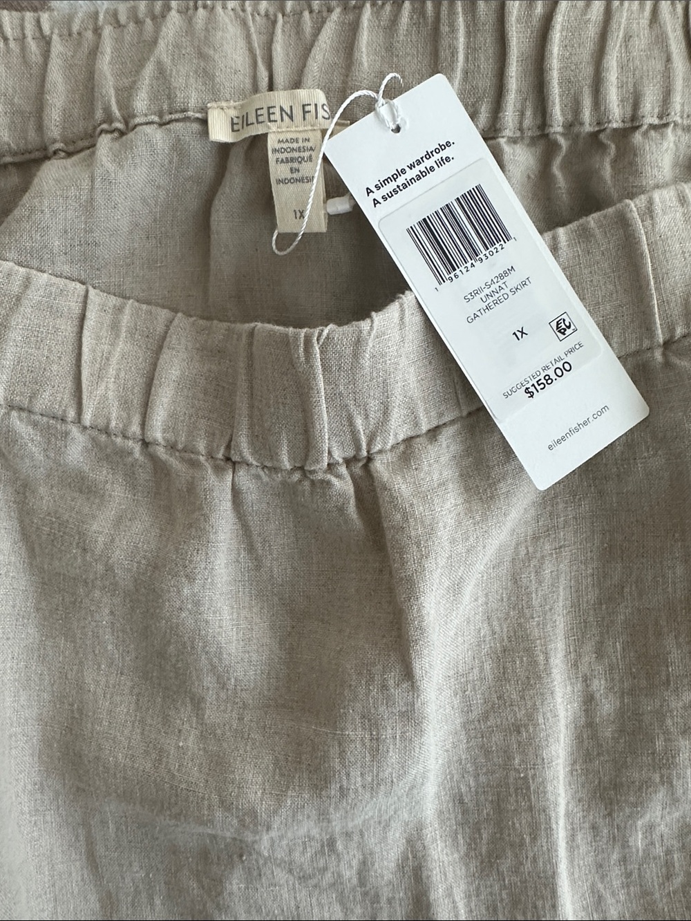 EILEEN FISHER Linen Elastic-Waist skirt in Natural Tan